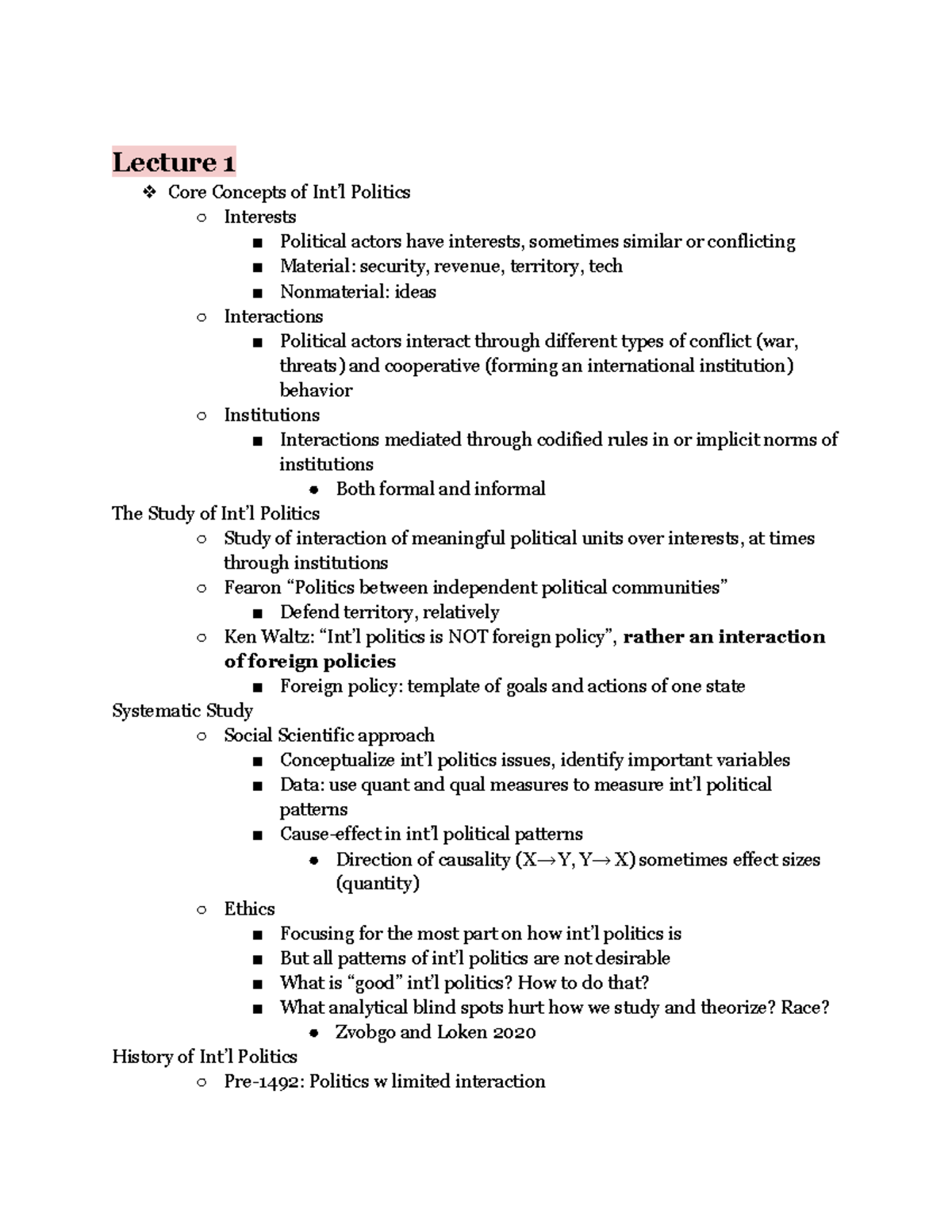 Intro to IR 1 - Professor Asfandyar Mir - Lecture 1 Core Concepts of ...