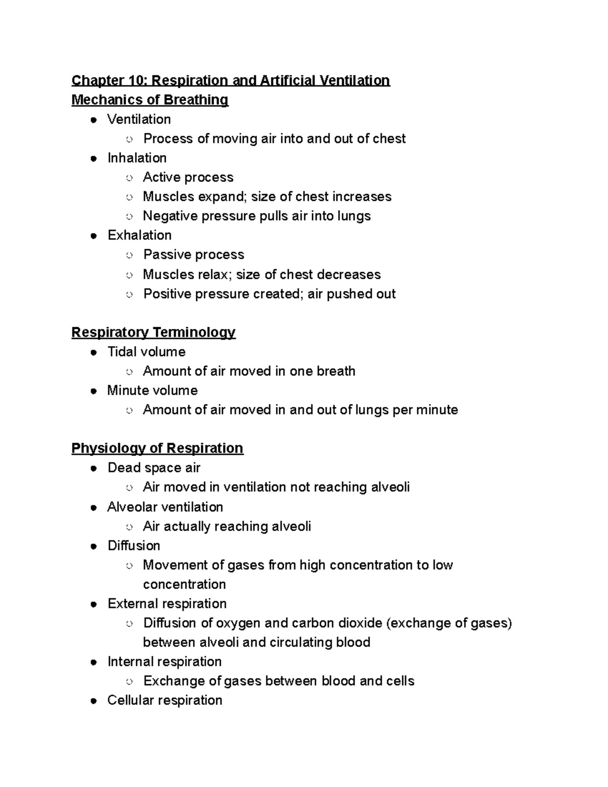 Chapter 10 Respiration and Arificial Ventilation Chapter 10