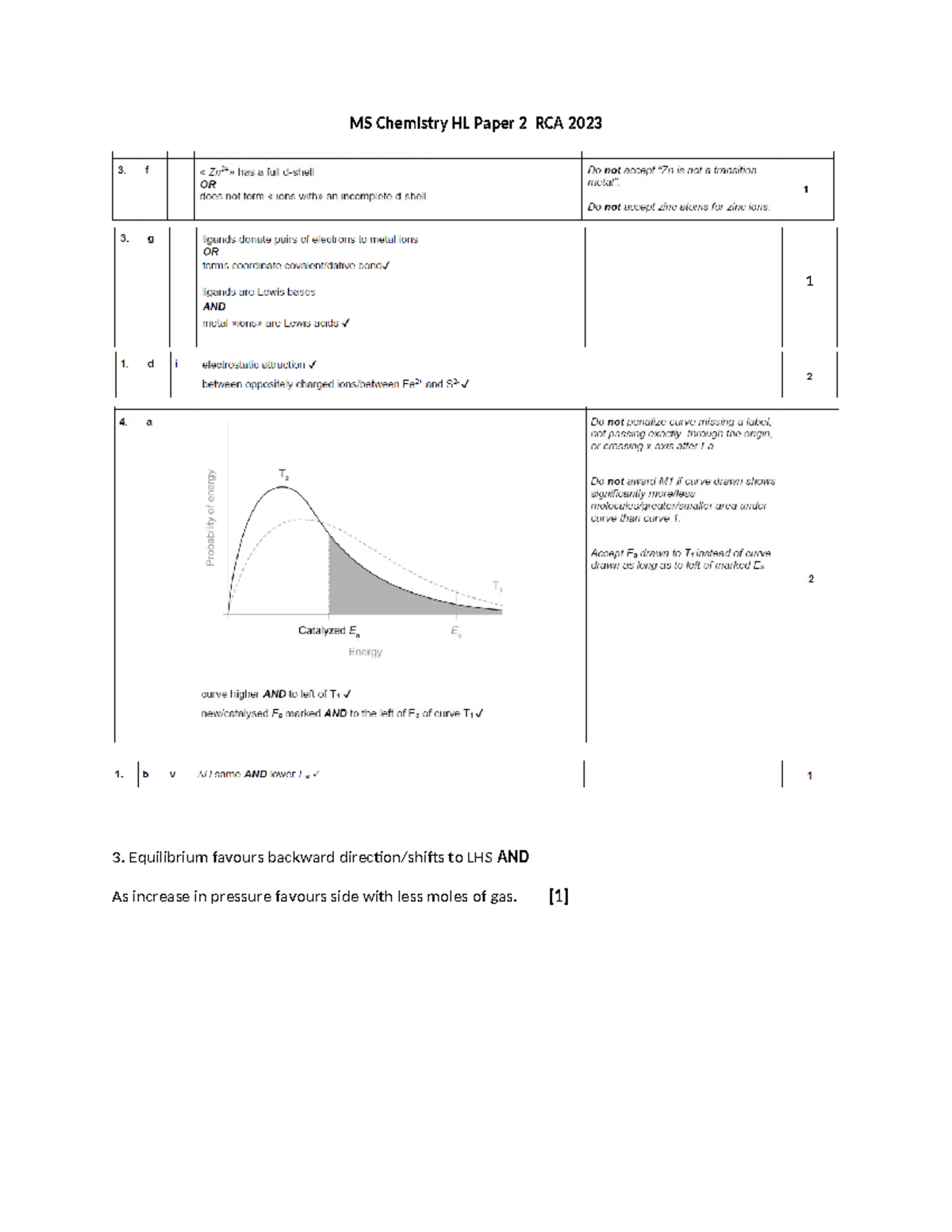 Chemistry HL Paper 2 MS - Equilibrium Favours Backward Direction/shifts ...