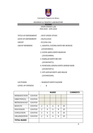 Spot Speed Study Lab Report Level 1 Studocu