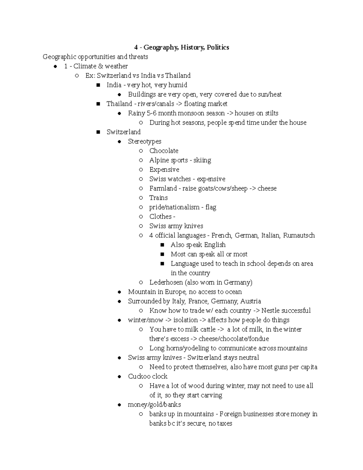 MKTG 376 - Ch 4 Notes - how geography, history, and politics affect the ...
