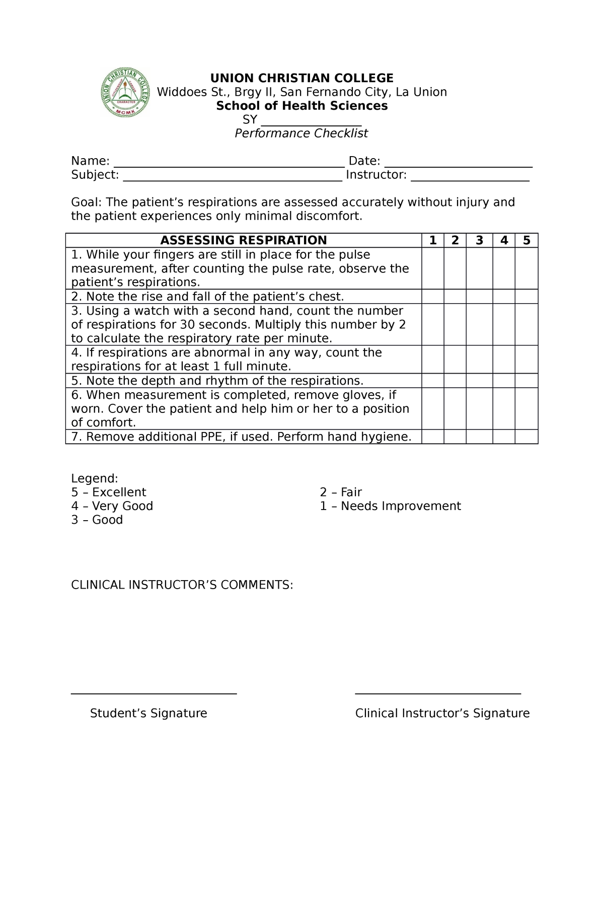 Respiratory-RATE - NCM 103 - UNION CHRISTIAN COLLEGE Widdoes St., Brgy ...