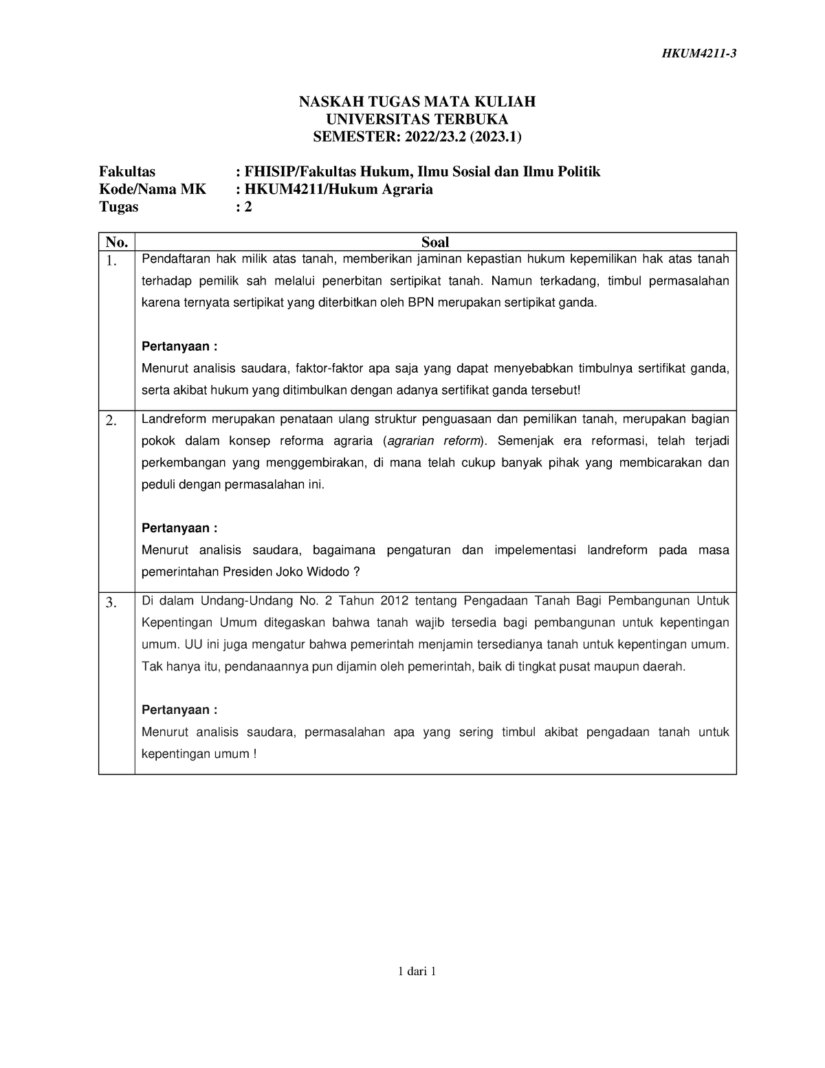 Soal Hkum4211 Tmk2 3 - Soal - HKUM4211- 1 Dari 1 NASKAH TUGAS MATA ...