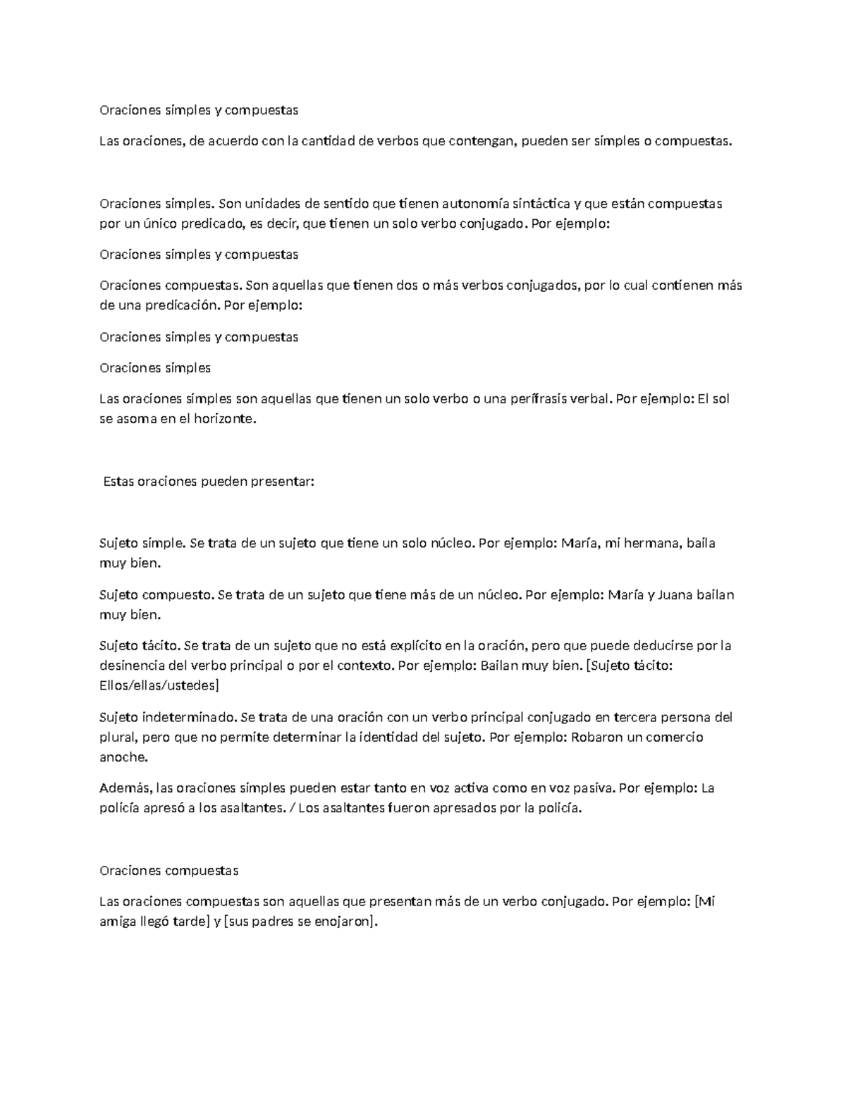 Oraciones simples y compuestas - Oraciones simples. Son unidades de ...