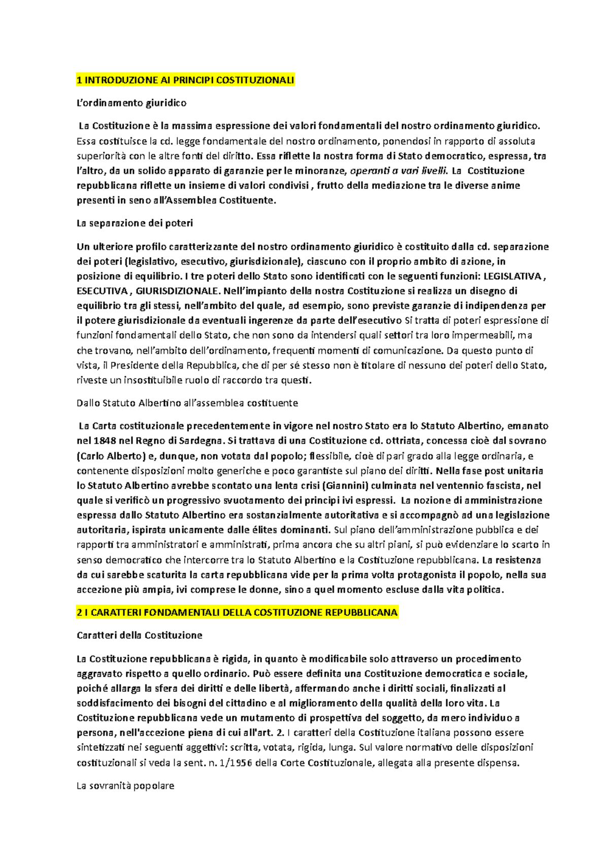 Diritto Costituzionale - 1 INTRODUZIONE AI PRINCIPI COSTITUZIONALI L ...