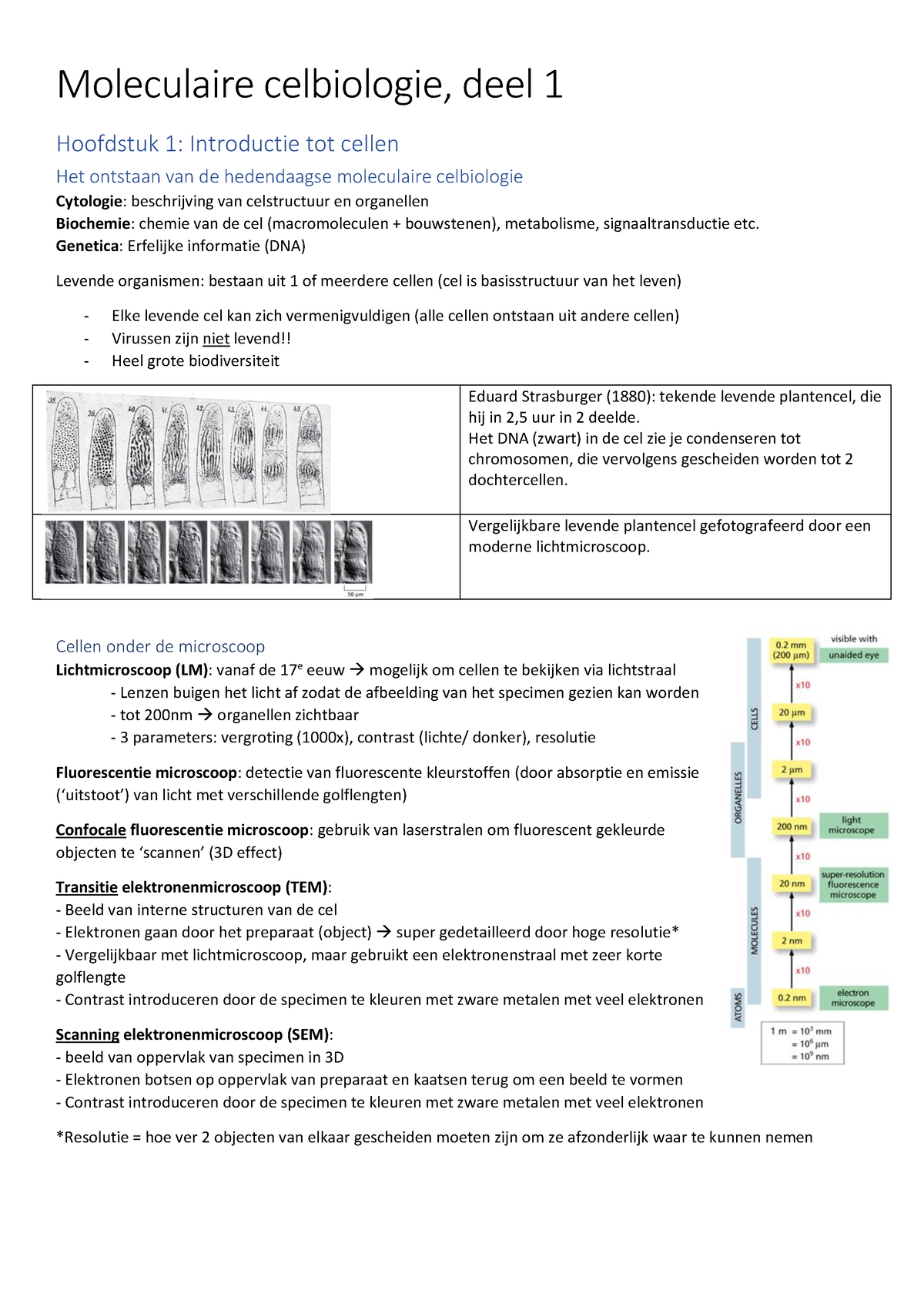 Celbio 1 - Moleculaire Celbiologie, Deel 1 Hoofdstuk 1: Introductie Tot ...