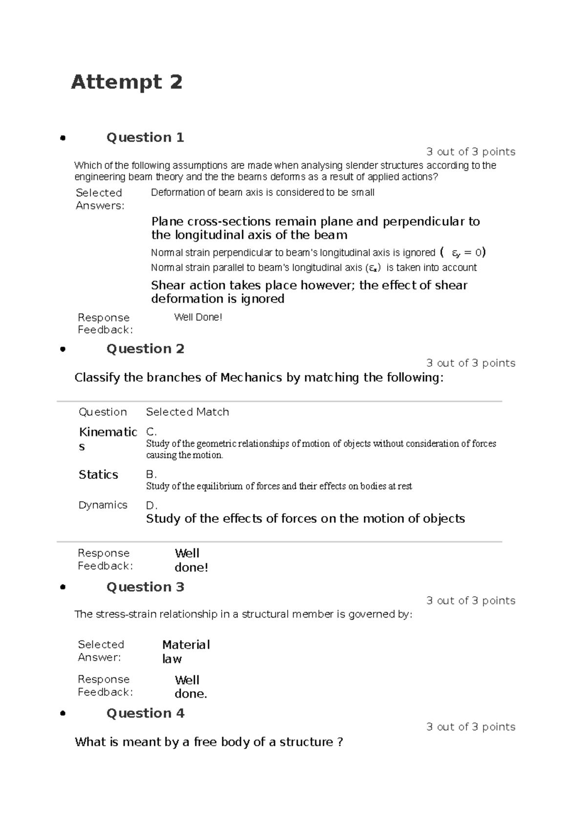 Quiz 1a - Chapter 1 L1 Statics (Attempt 2 - 90%) - Attempt 2 Question 1 ...