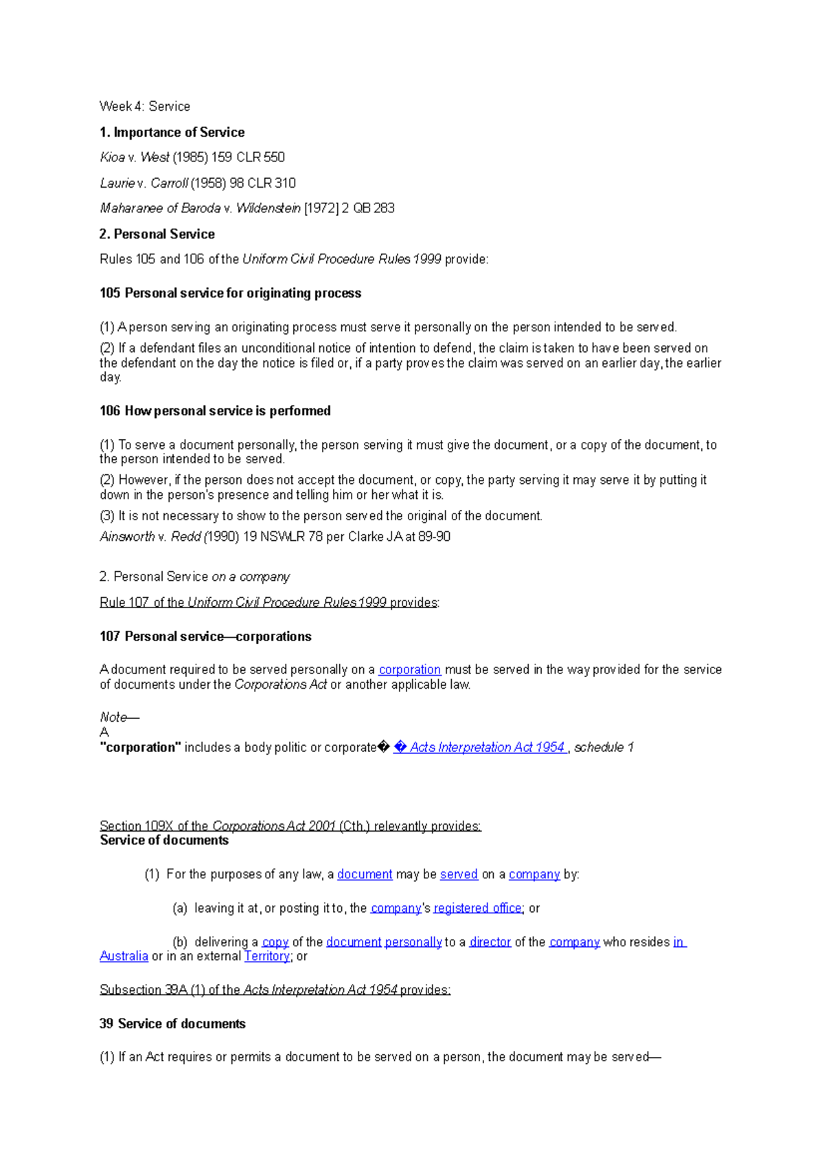 Week 4 Service - lecture notes - Week 4: Service Importance of Service ...