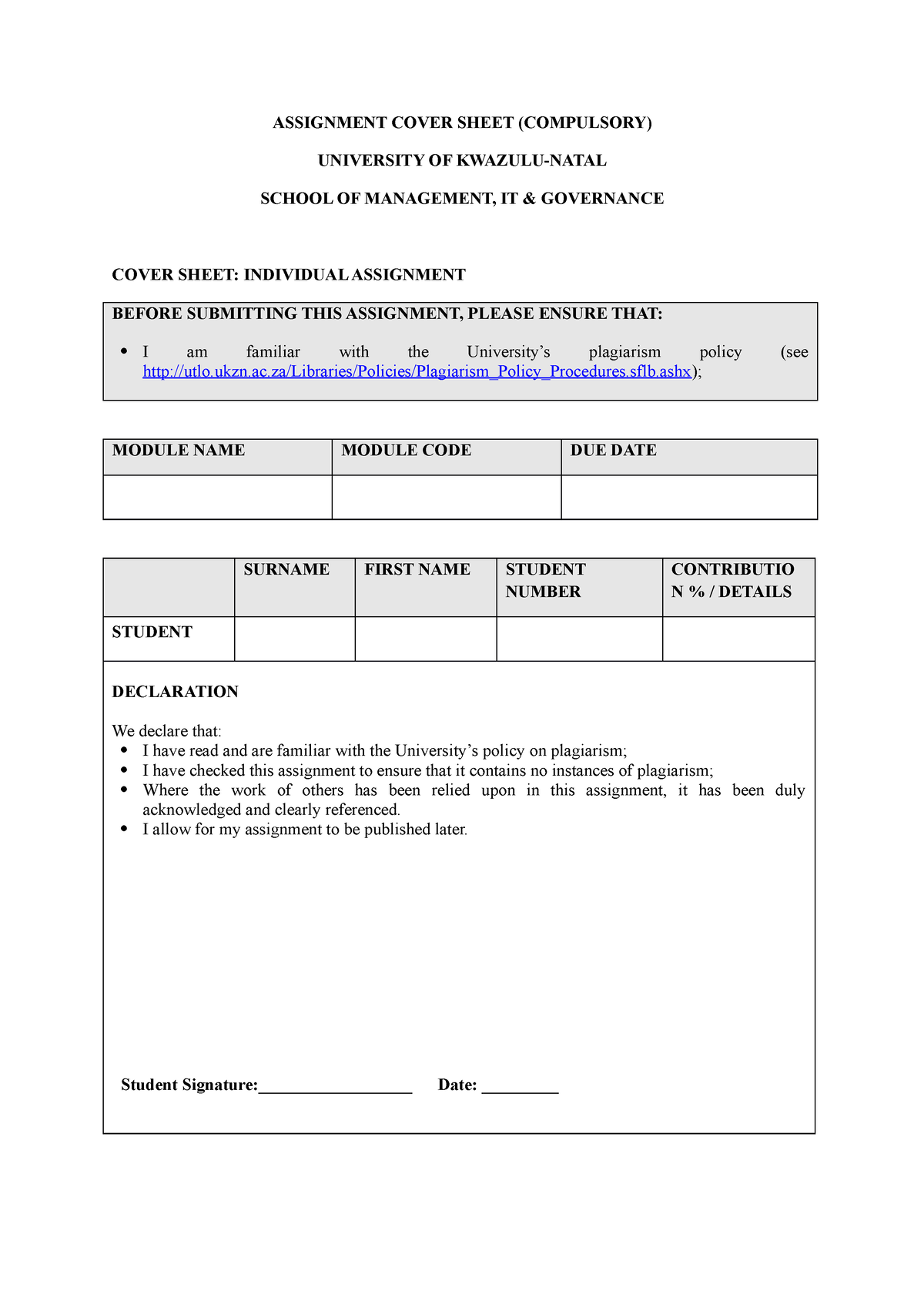 mq assignment cover sheet