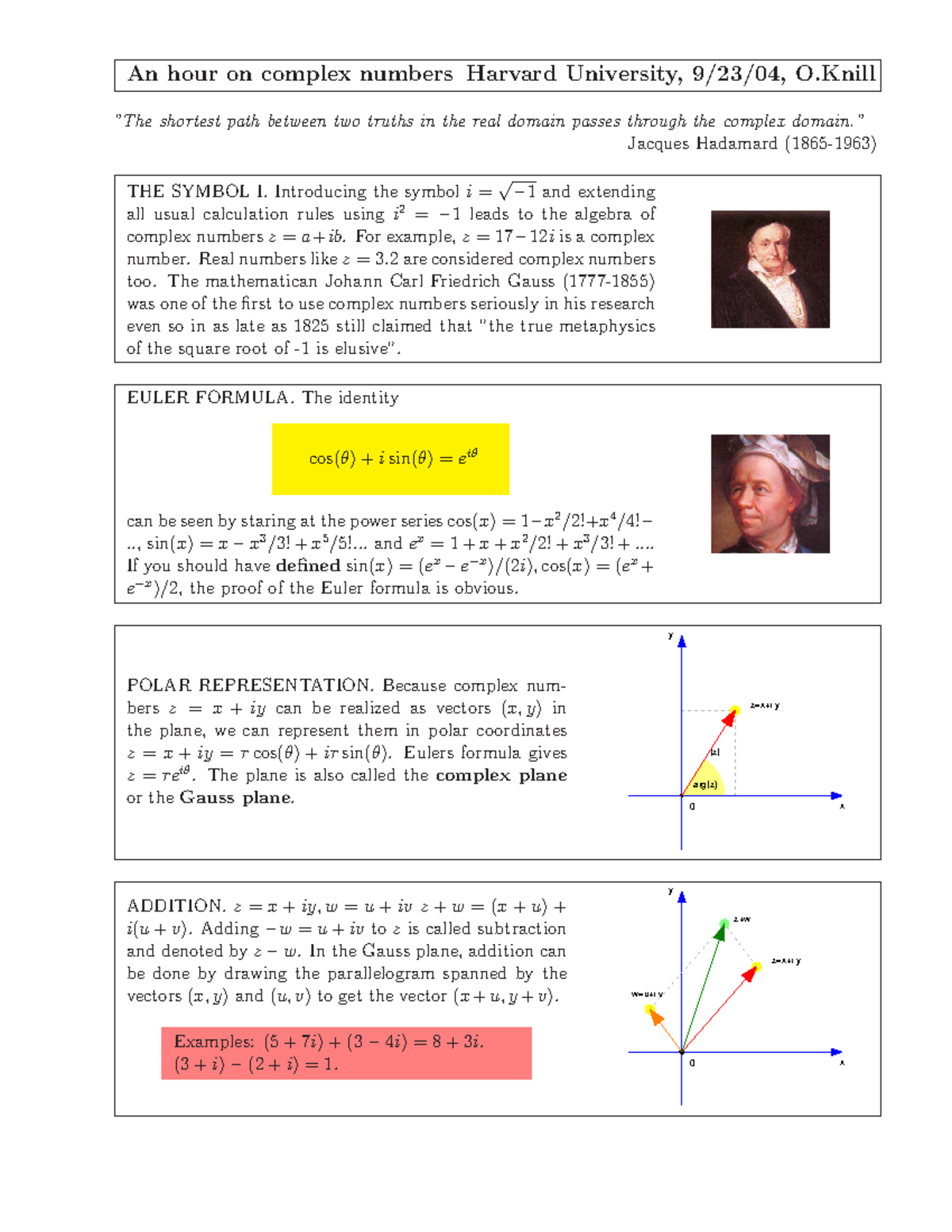 Complex - solutions - An hour on complex numbers Harvard University, 9 ...