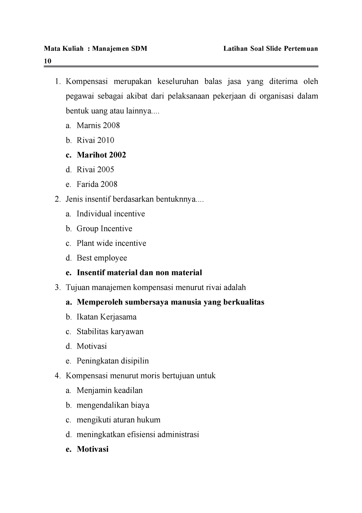 Jawaban Slide Pertemuan 10 MSDM - Mata Kuliah : Manajemen SDM Latihan ...