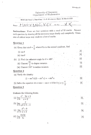 MAT 122 EXAM - Introduction to Calculus - Studocu