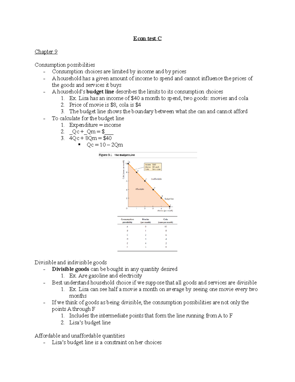 Econ Test C - ECON - Econ Test C Chapter 9 Consumption Possibilities ...