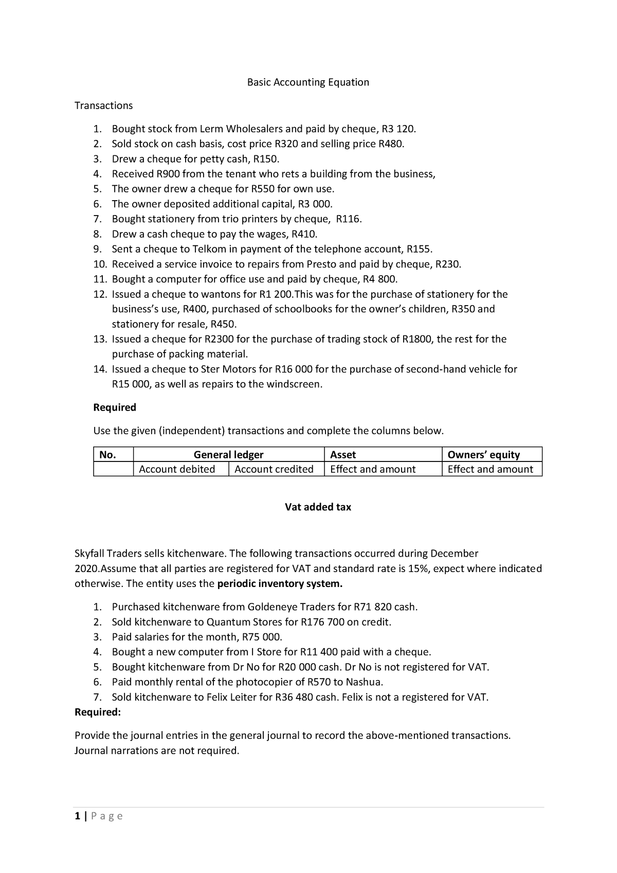 Basic Accounting Equation And Vat Tutorials - 1 | P A G E Basic ...