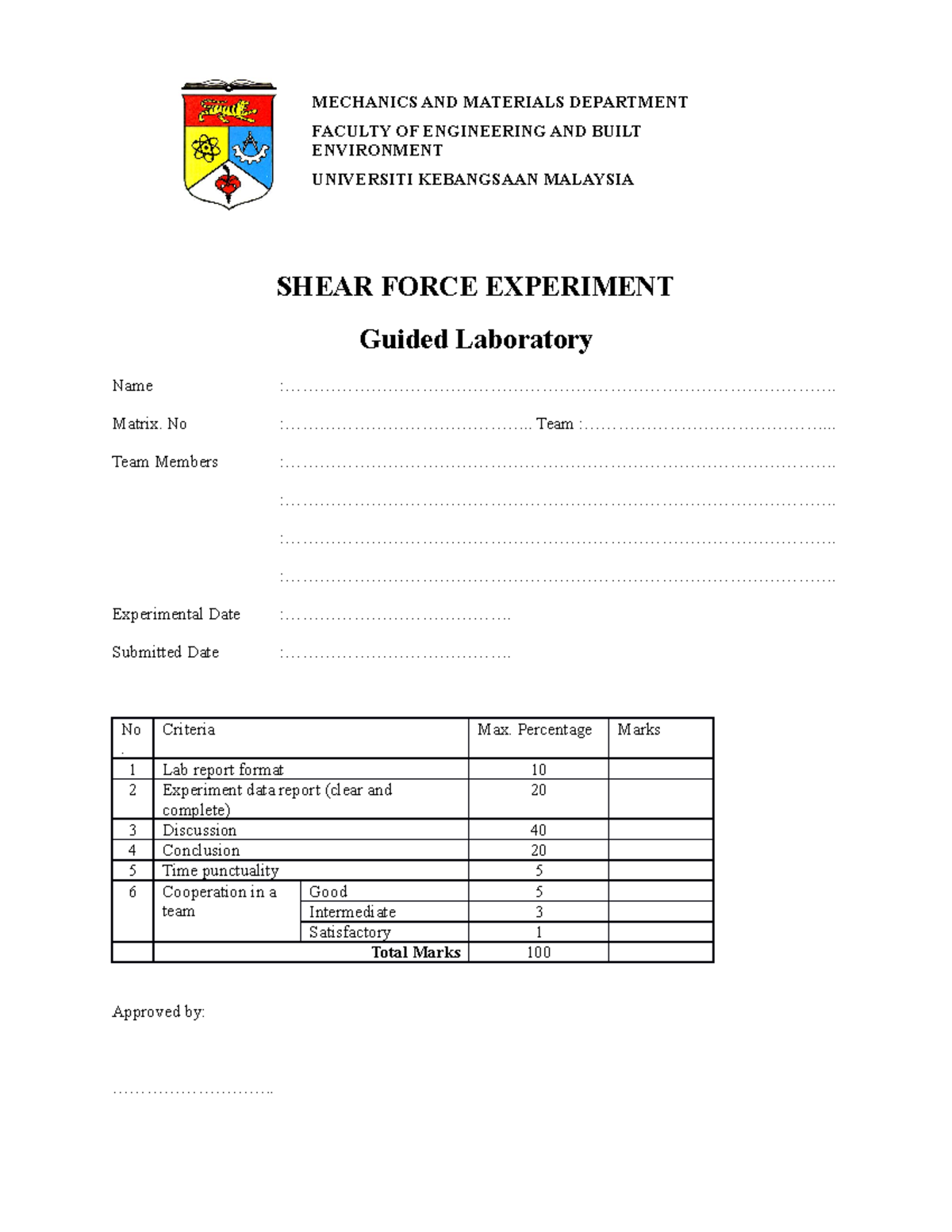 Shear Force Experiment SHEAR FORCE EXPERIMENT Guided Laboratory Name