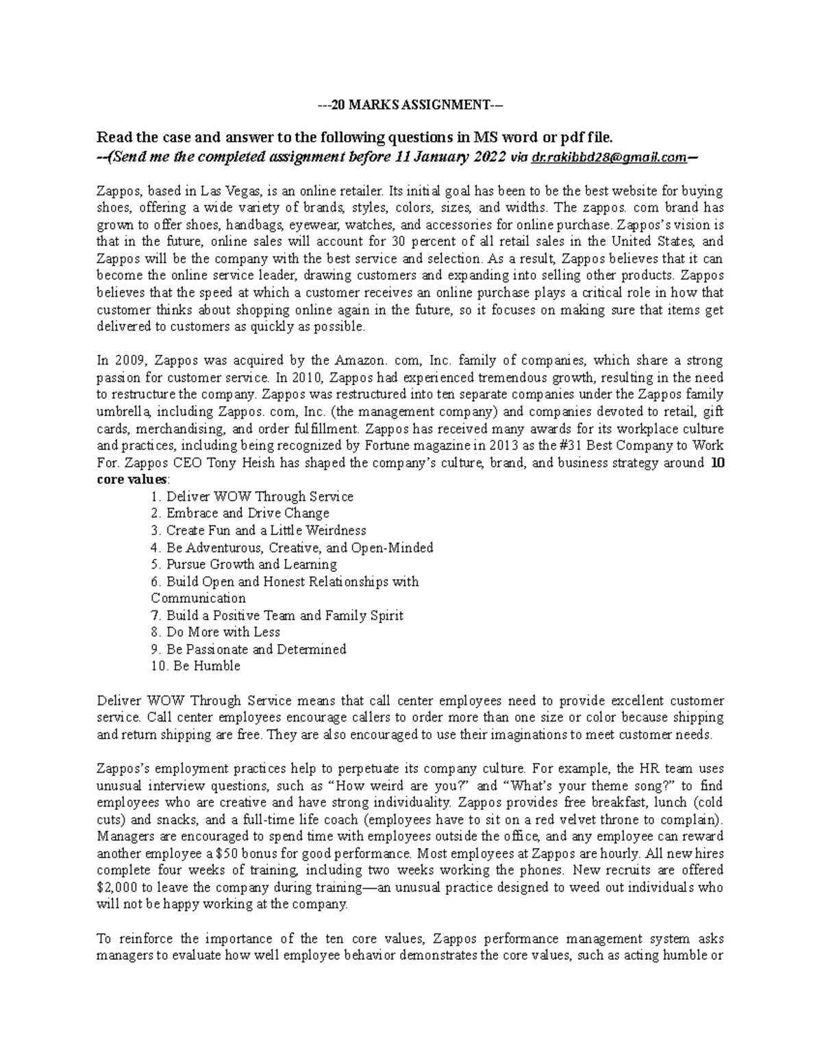20 Marks assign on Ch1 HRM 403 -20 MARKS ASSIGNMENT- Read the case and ...