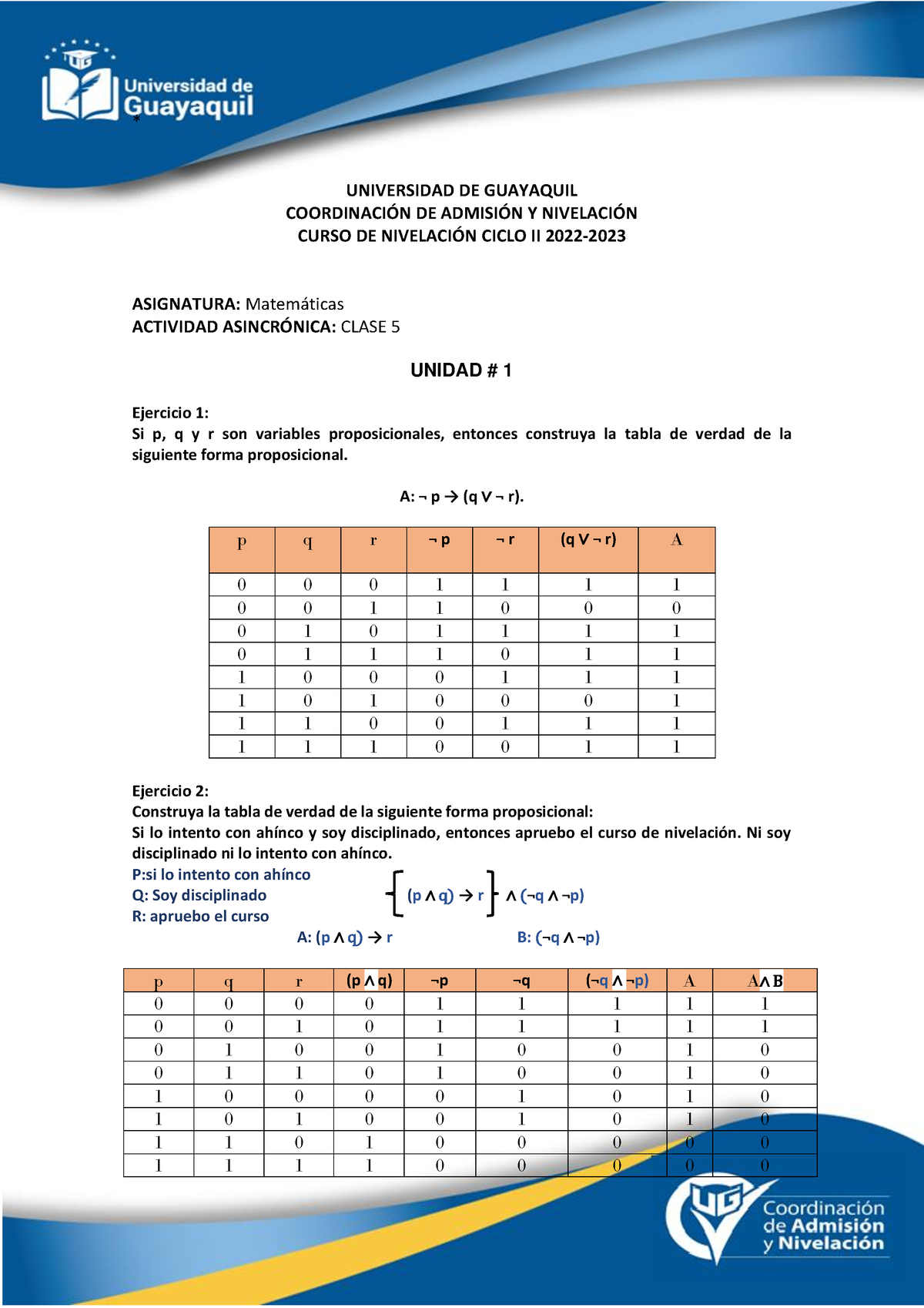 Clase 5 - S2 MAT - * UNIVERSIDAD DE GUAYAQUIL COORDINACI”N DE ADMISI”N ...