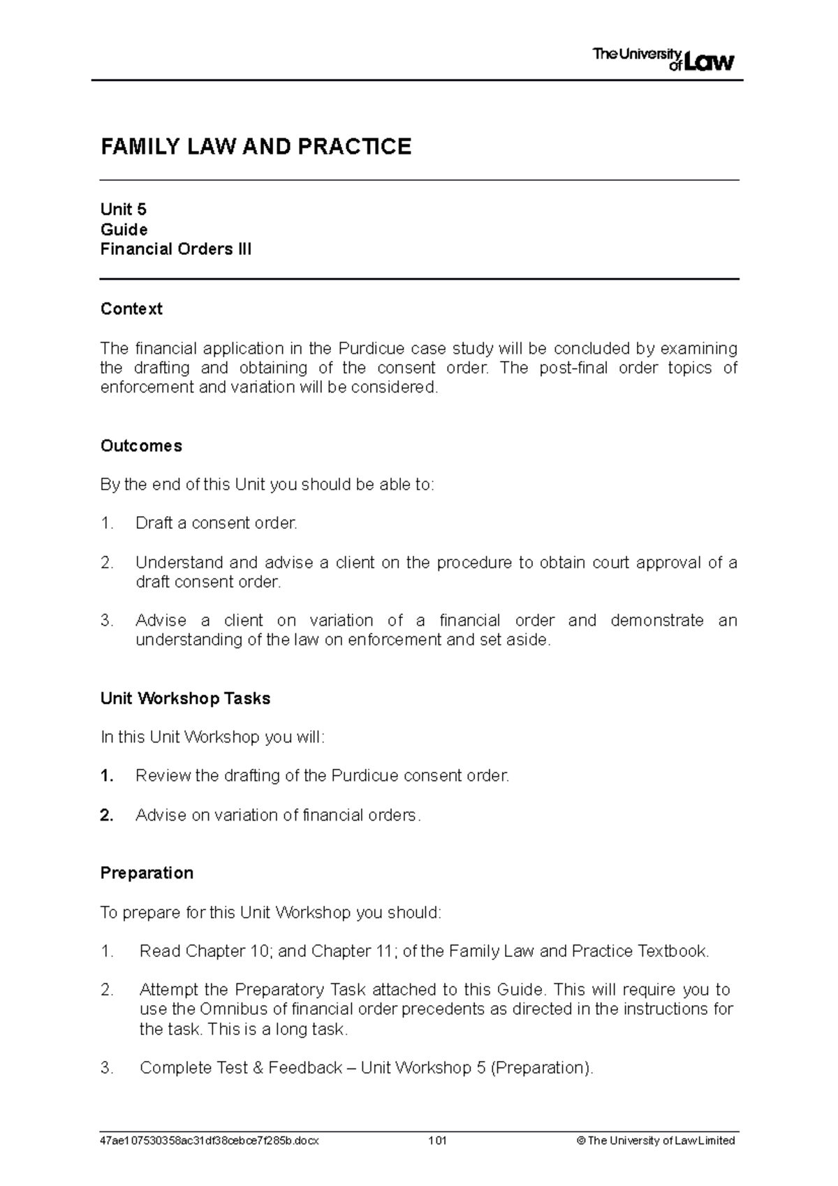 2122 fam ws05 ce01 guide - FAMILY LAW AND PRACTICE Unit 5 Guide ...