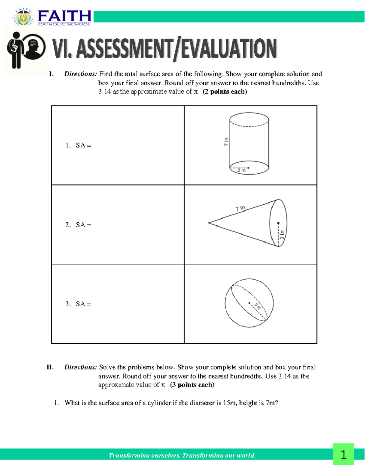 Math 7 Curve Worksheet - Transforming ourselves. Transforming our world ...