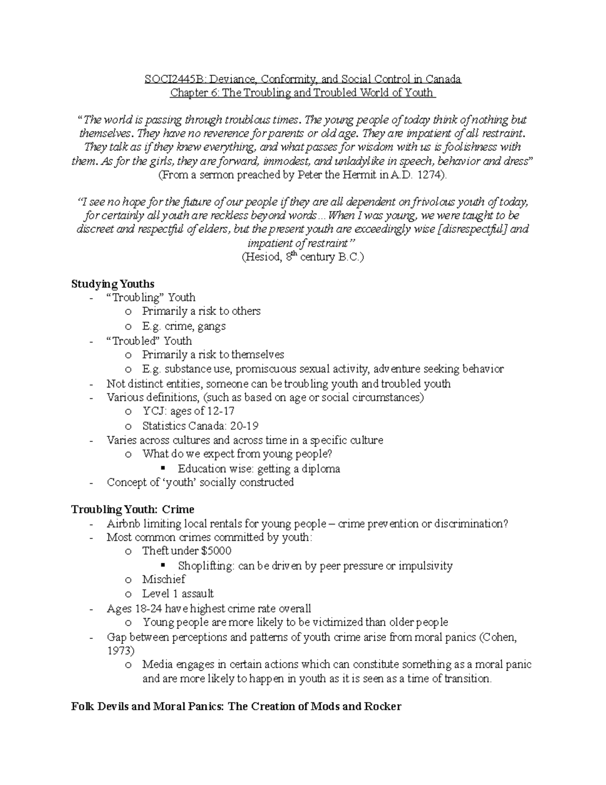 SOCI2445B- Chapter 6 - Lecture notes 6 - SOCI2445B: Deviance ...