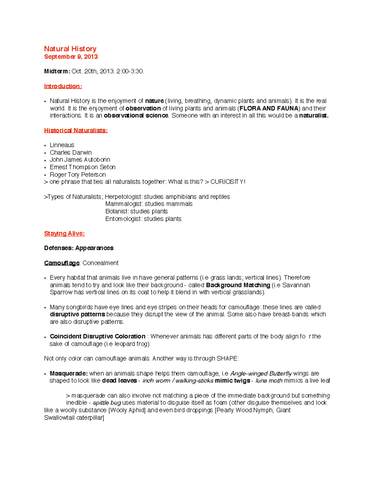 BIOL 1902 Notes 3 - Online - Natural History !!!! September 9, 2013 ...