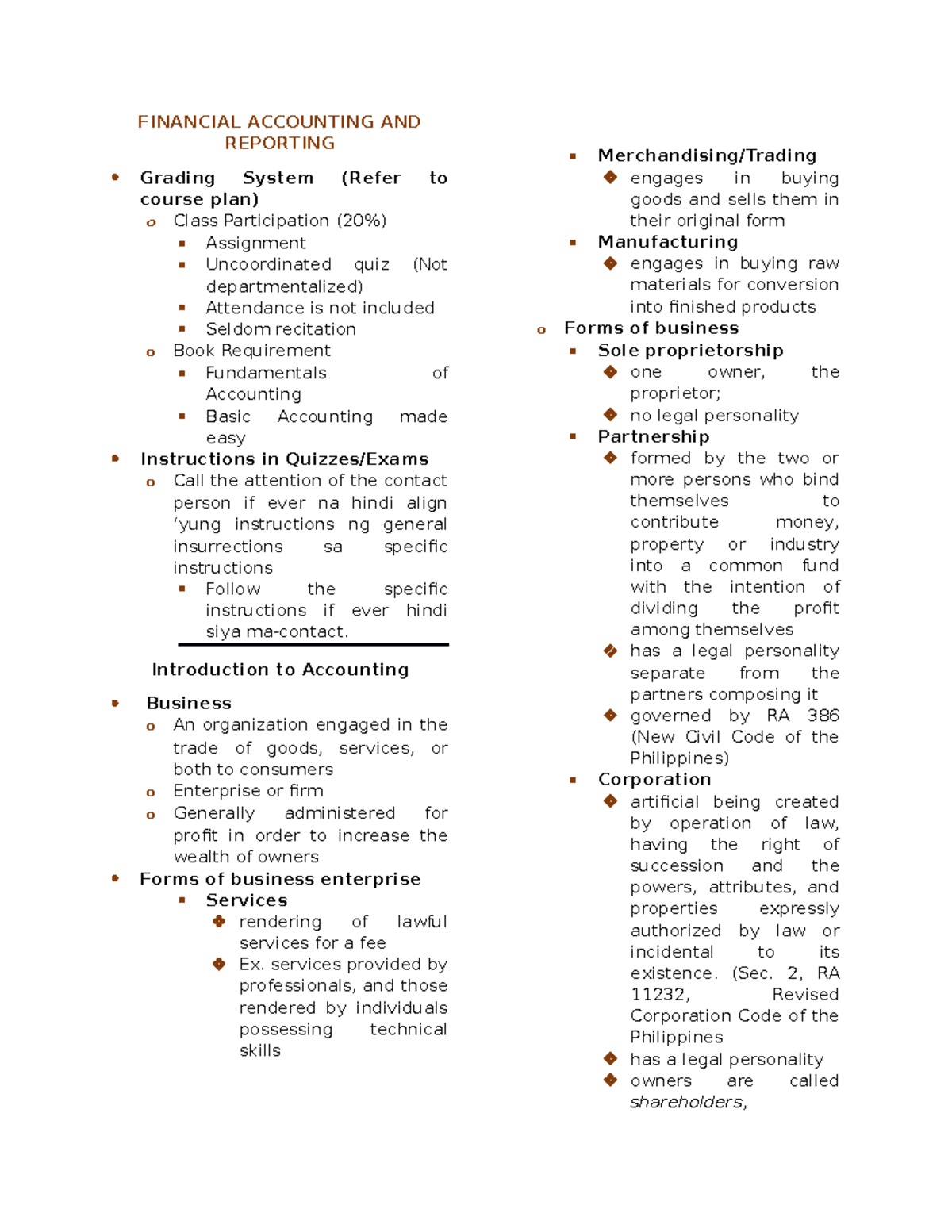 FAR 1ST TERM NotesF - Financial Accounting and Reporting - University ...