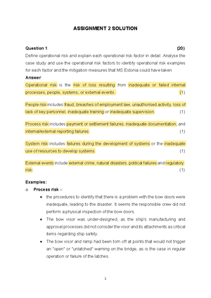 RSK4801 Assignment 4 Solution - ASSIGNMENT 4 SOLUTION 2022 OPERATIONAL ...