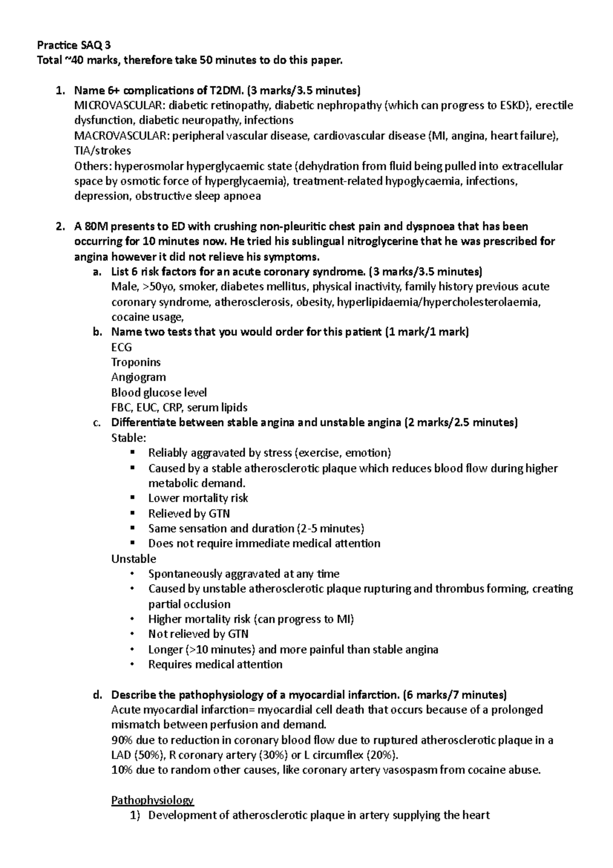 Practice SAQ 3 Answers - Practice SAQ 3 Total ~40 marks, therefore take ...