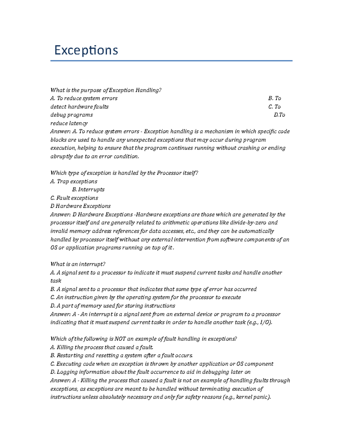 Exceptions in operating system concepts Exceptions What is the