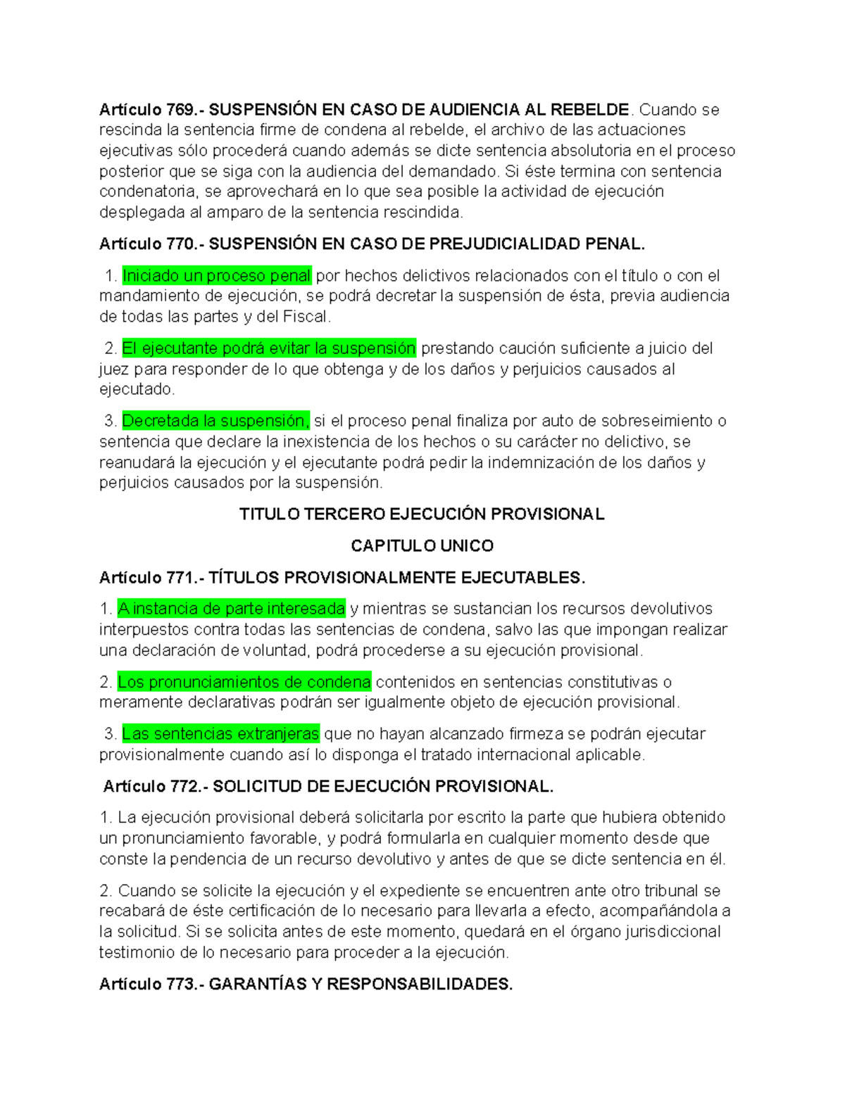 Comparecencia Y LAS Partes - Artículo 769.- SUSPENSIÓN EN CASO DE ...