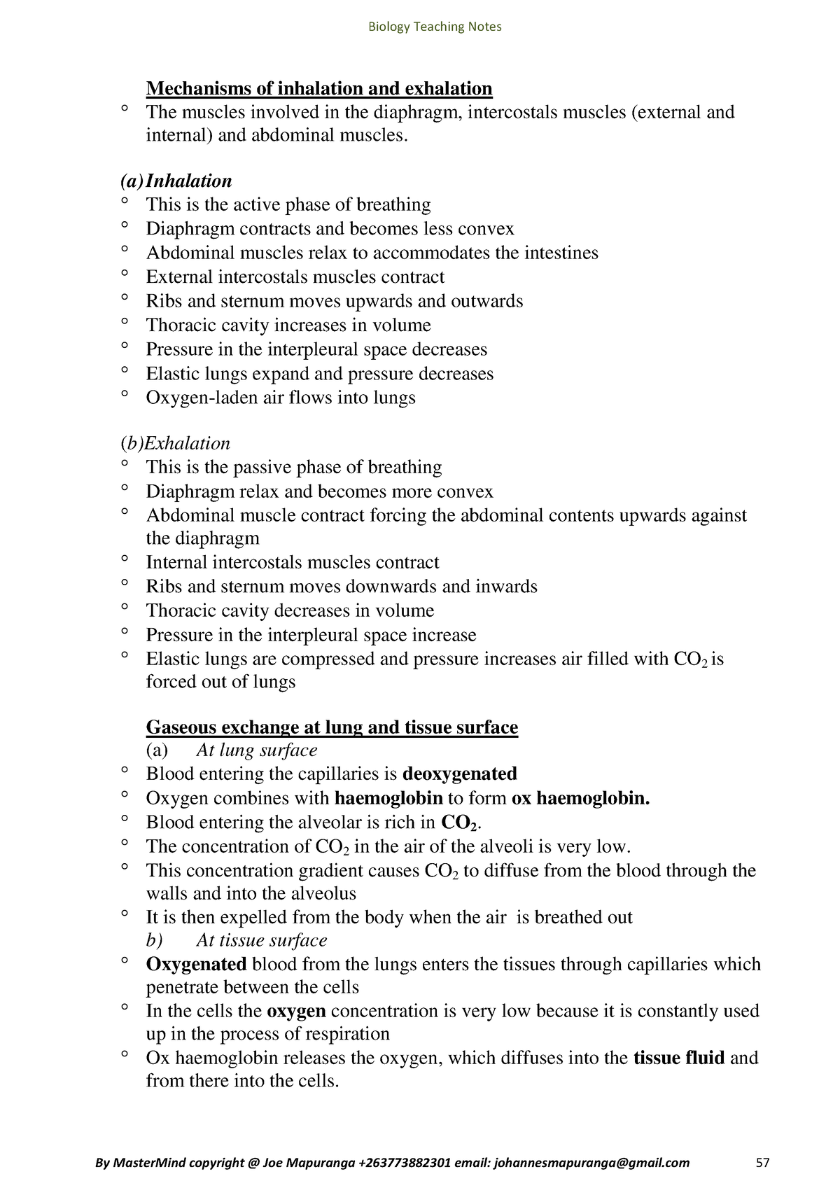 o-level-biology-15 - Mechanisms of inhalation and exhalation The ...