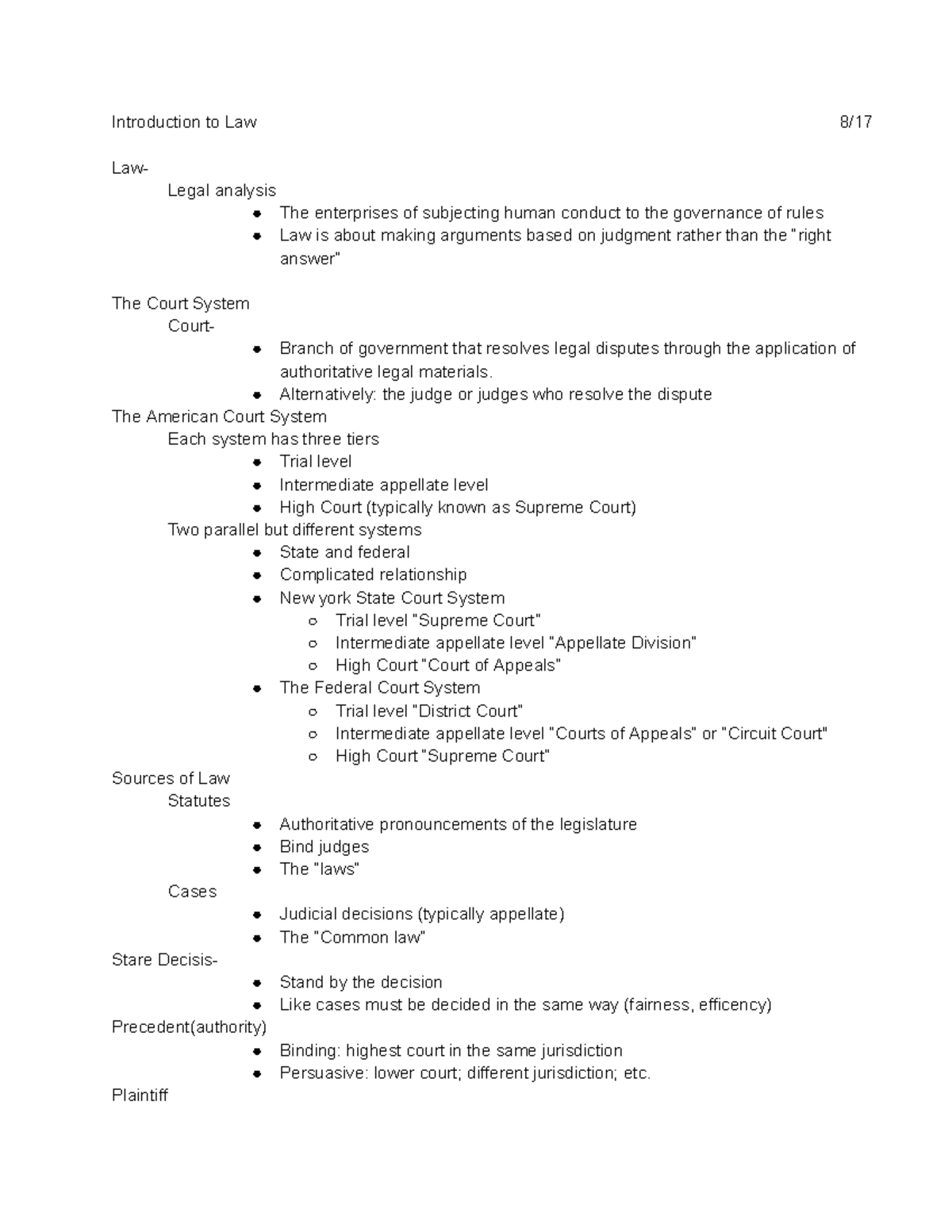 Introduction to Law - Intro to law - Introduction to Law 8/ Law- Legal ...