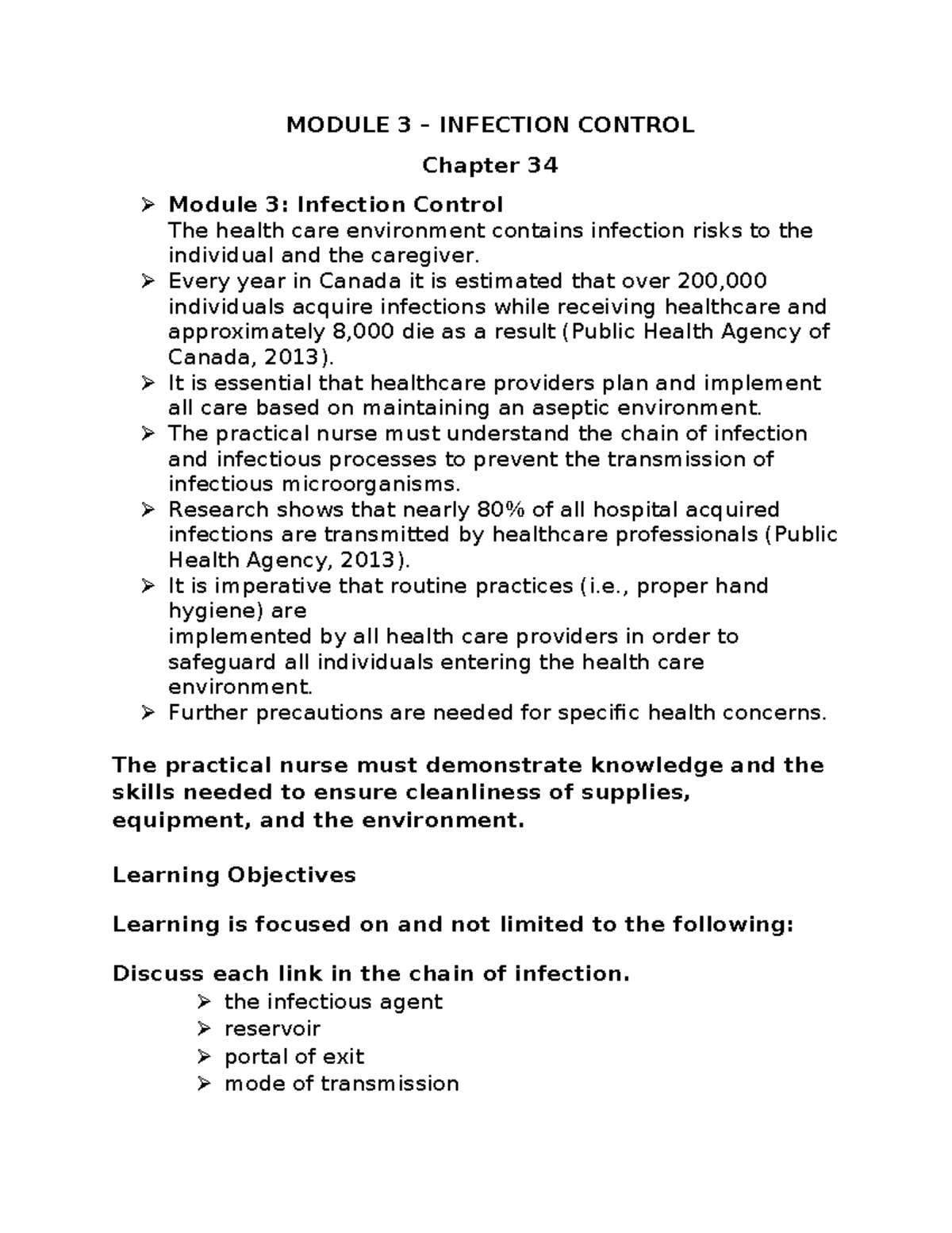 Module 3 Infection Control MODULE 3 INFECTION CONTROL Chapter 34