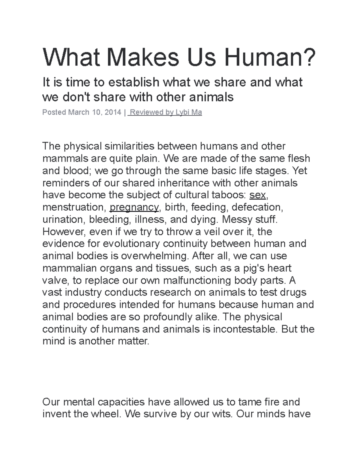 what makes us human essay