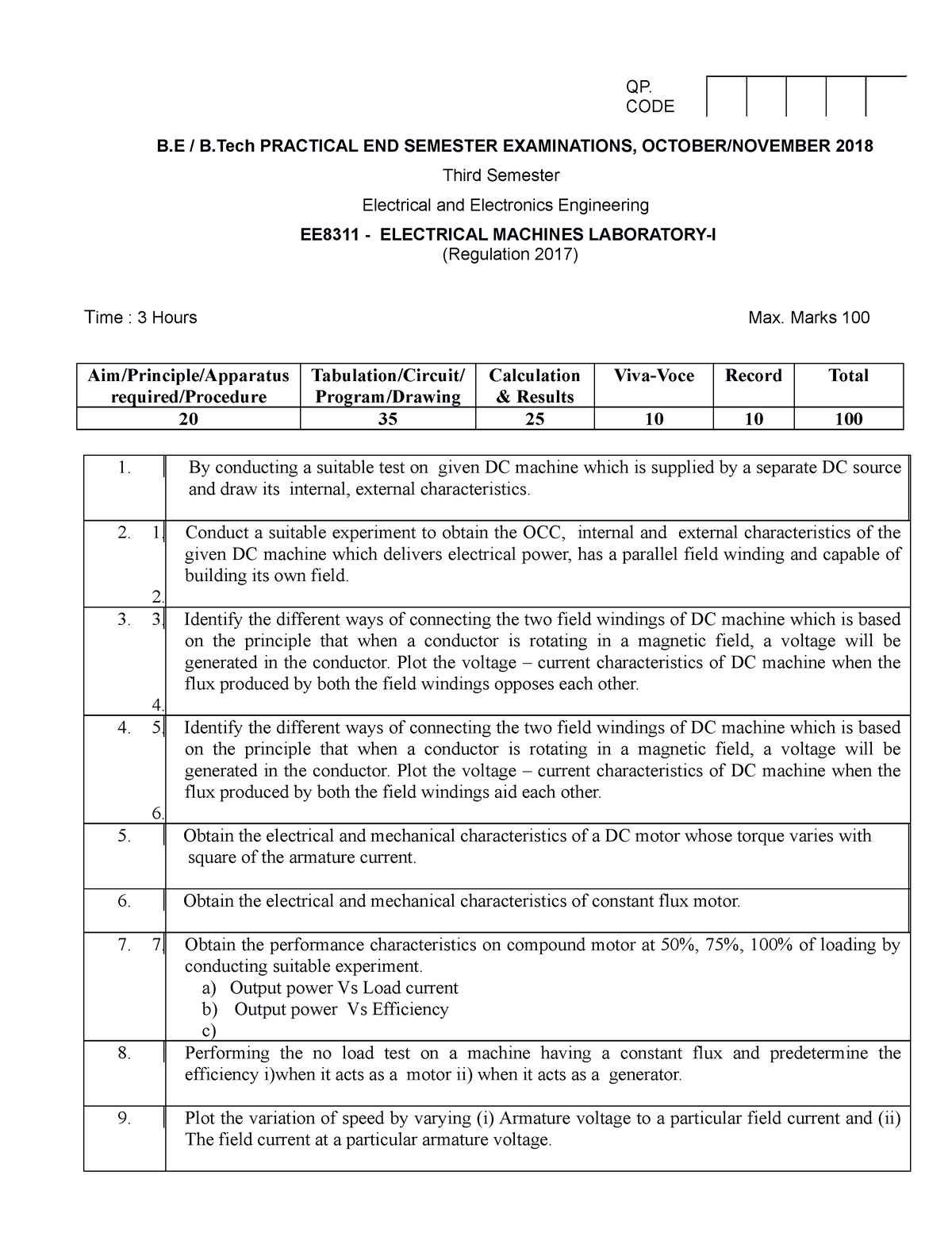 Electrical Machines I lab - B / B PRACTICAL END SEMESTER EXAMINATIONS ...