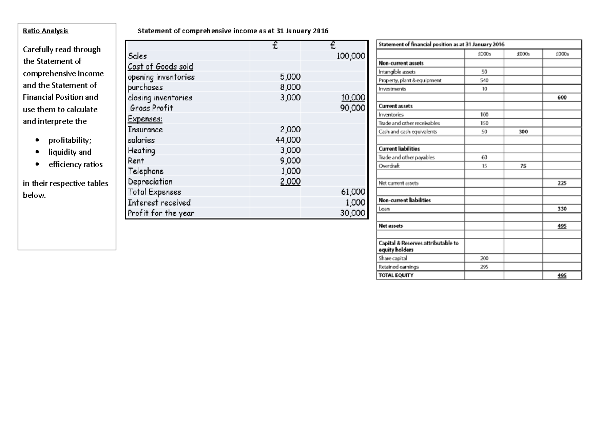 ratio sheet scaffolded - Profitability ratios Ratio Analysis Statement ...