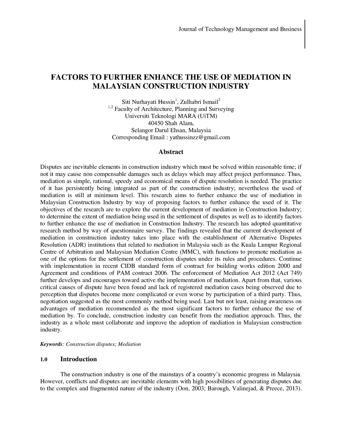 1019 Article Text 3829 1 10 2015 0630 Factors To Further Enhance The Use Of Mediation In Malaysian Studocu