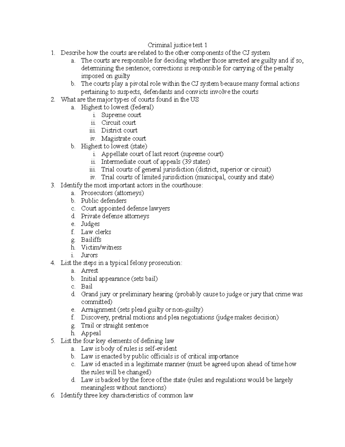 Criminal Justice Test 1 Notes (key Terms) - Criminal Justice Test 1 ...