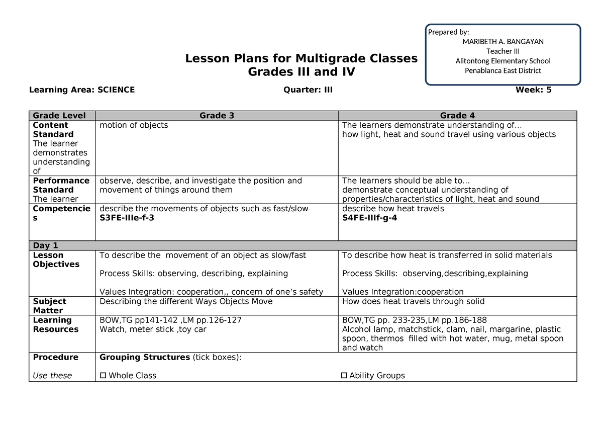 Science 34-Q3-W5- Maribeth Bangayan - Lesson Plans For Multigrade ...