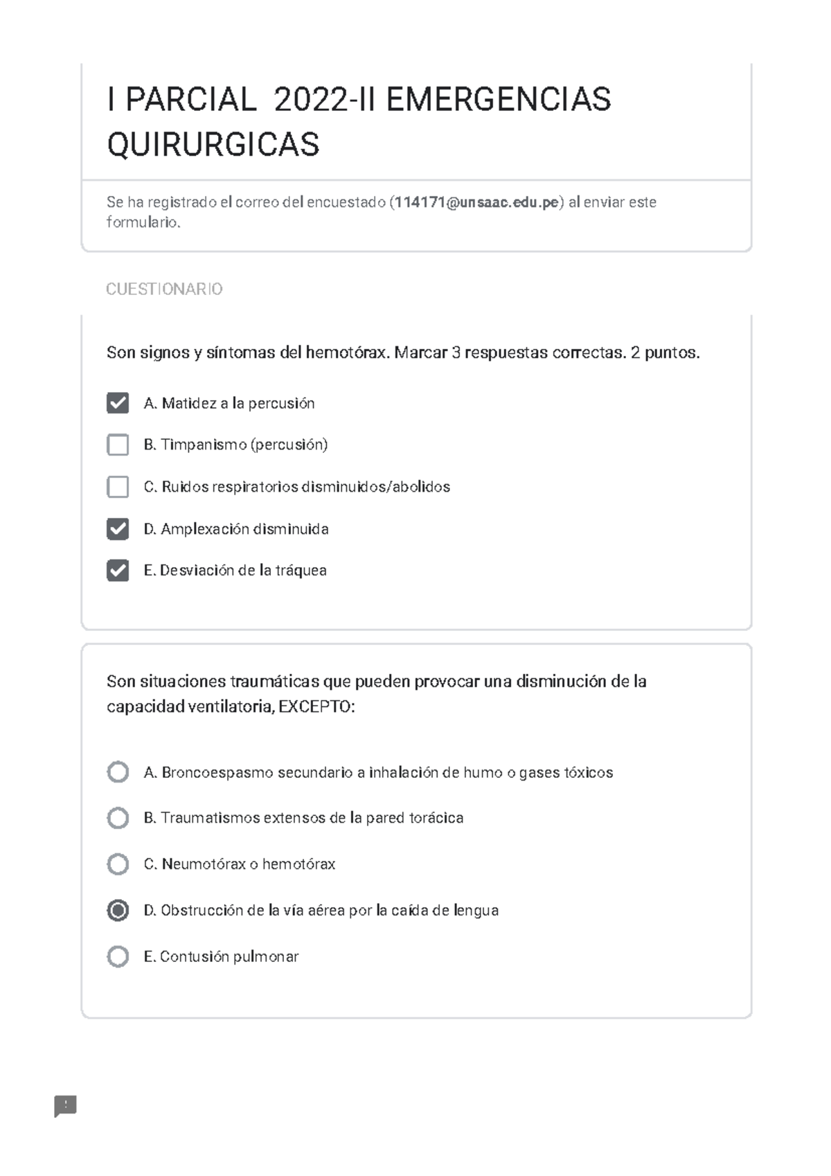 I Parcial 2022II Emergencias Quirurgicas CUESTIONARIO A. Matidez a
