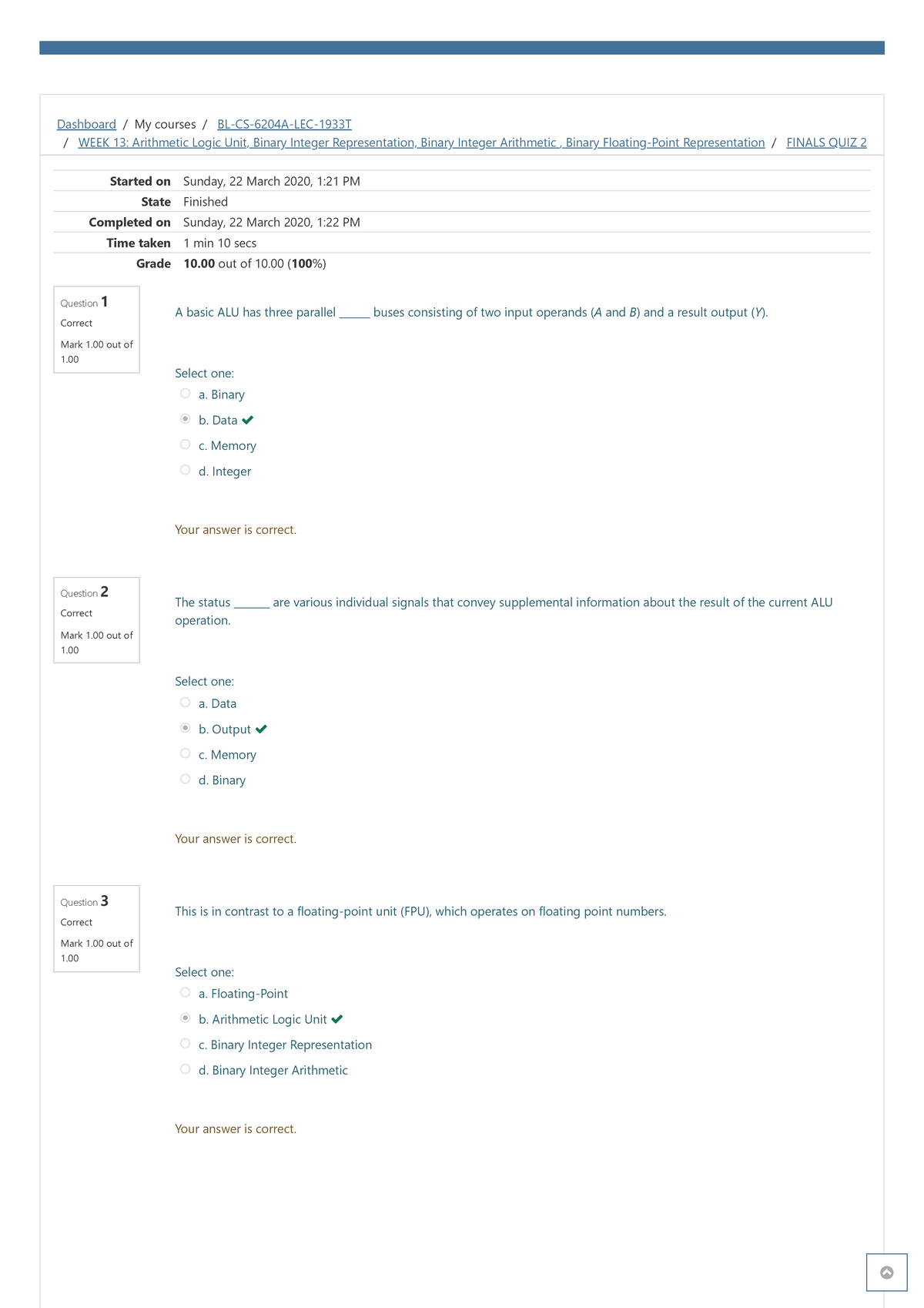 Finals QUIZ 2 Attempt Review - Dashboard / My Courses / BL-CS-6204A-LEC ...