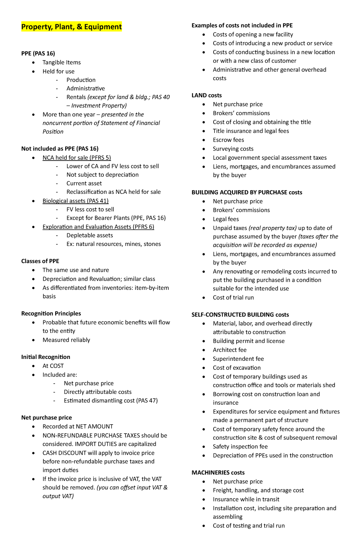 PPE Borrowing Costs Depreciation - Property, Plant, & Equipment PPE ...