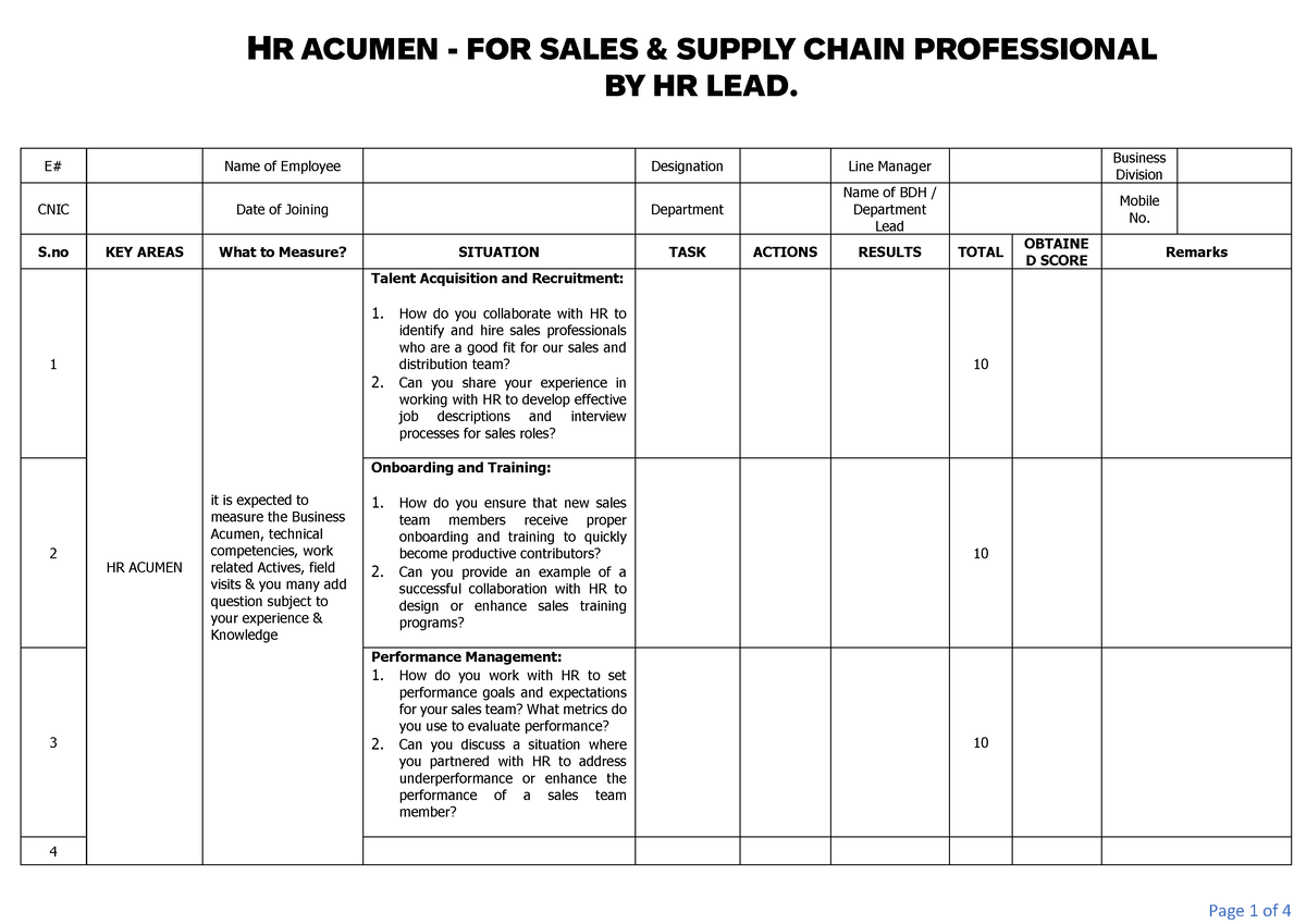 HR Acumen - For Hiring Managers - BY HR LEAD. E# Name of Employee ...