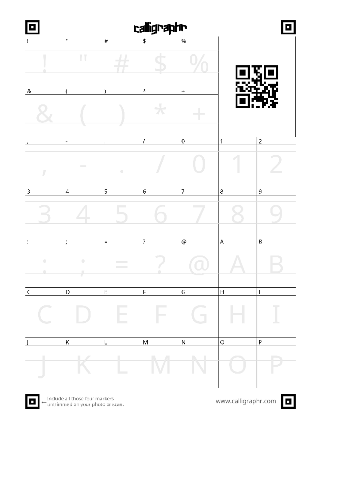 Calligraphr-Template - Español - calligraphr ( ) 0 1 2 2 3 4 5 6 7 8 9 ...
