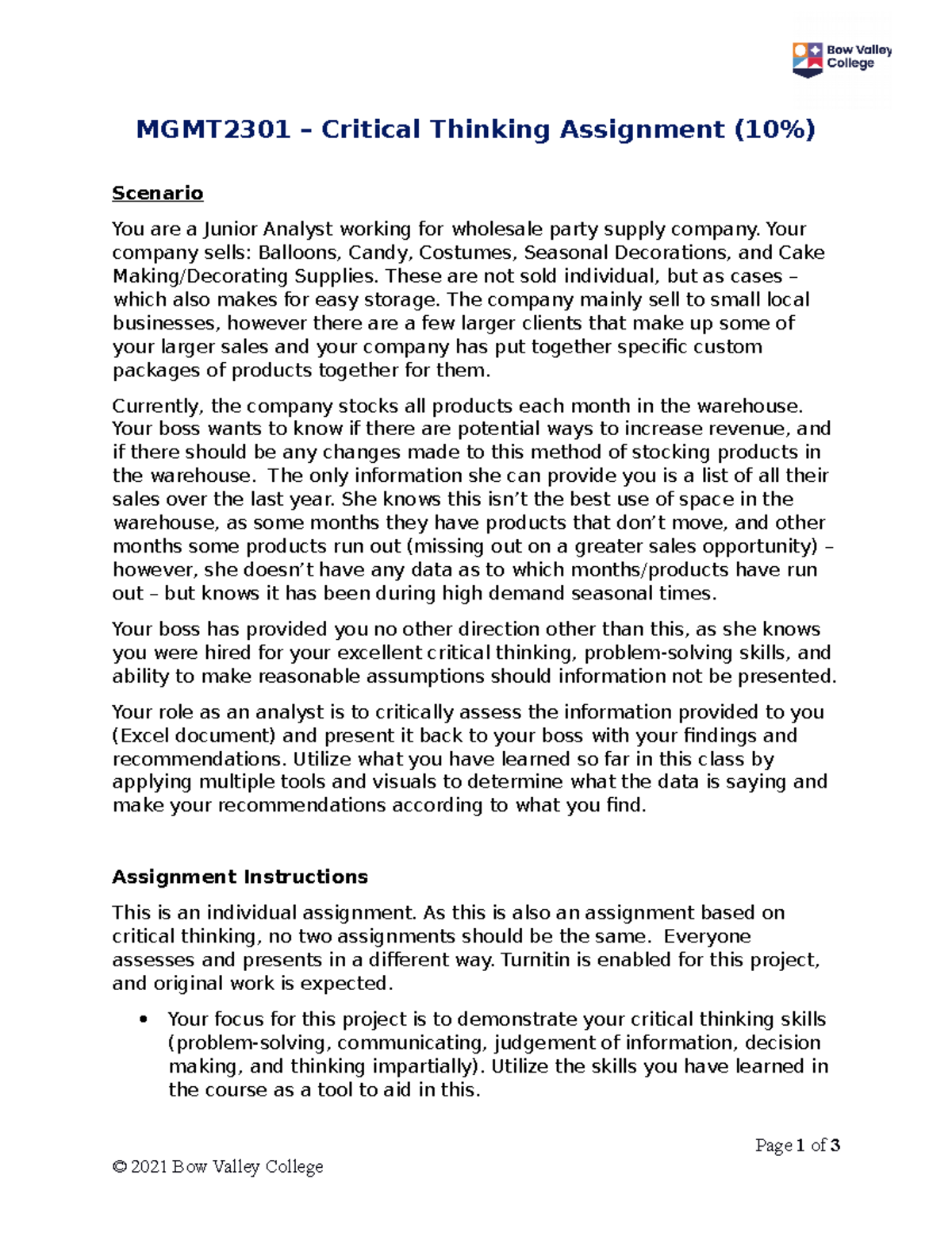 MGMT2301 - Critical Thinking Assignment - Your company sells: Balloons ...