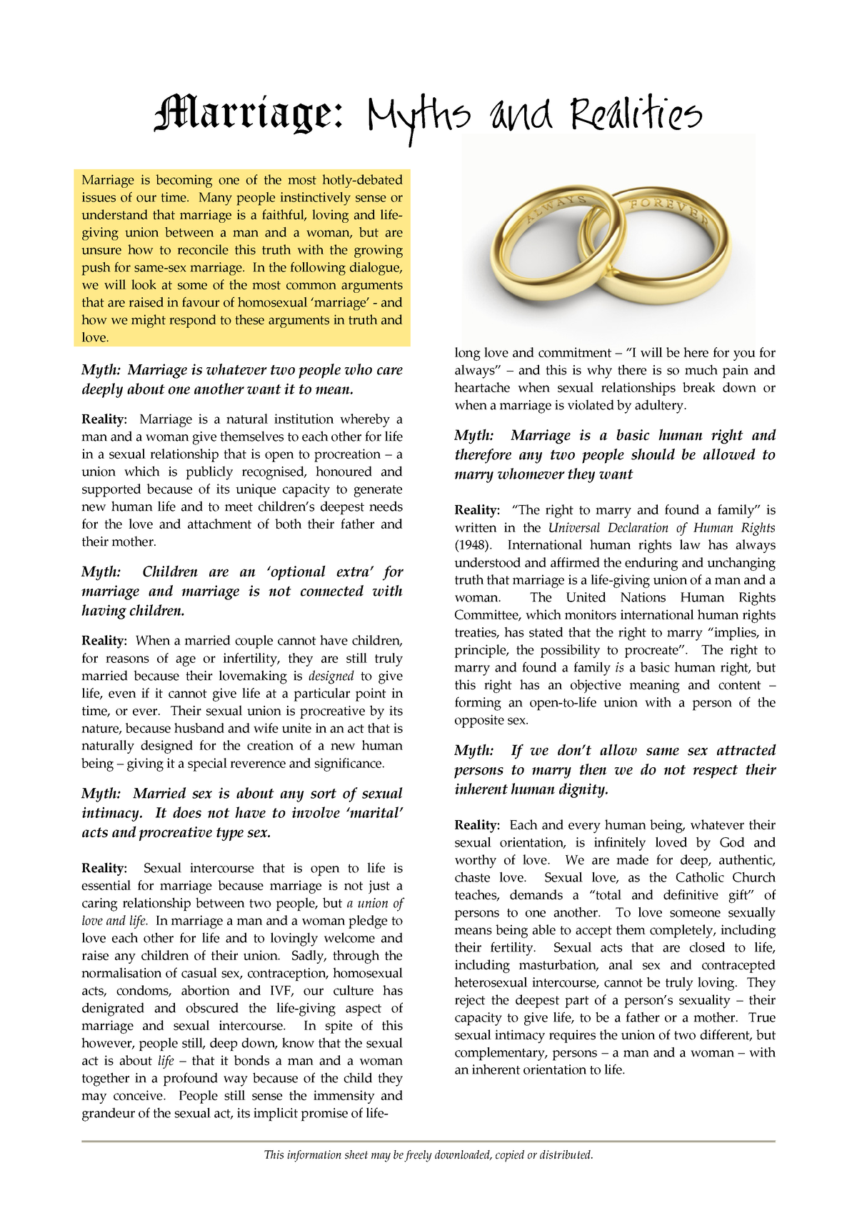 Marriage Myths And Realities (1) - This Information Sheet May Be Freely ...