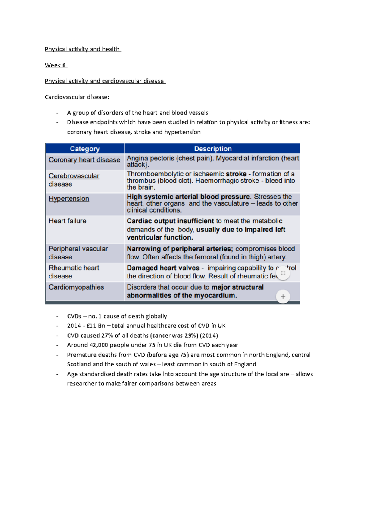 Week 6 - Lecture notes 6 - Physical activity and health Week 6 Physical ...