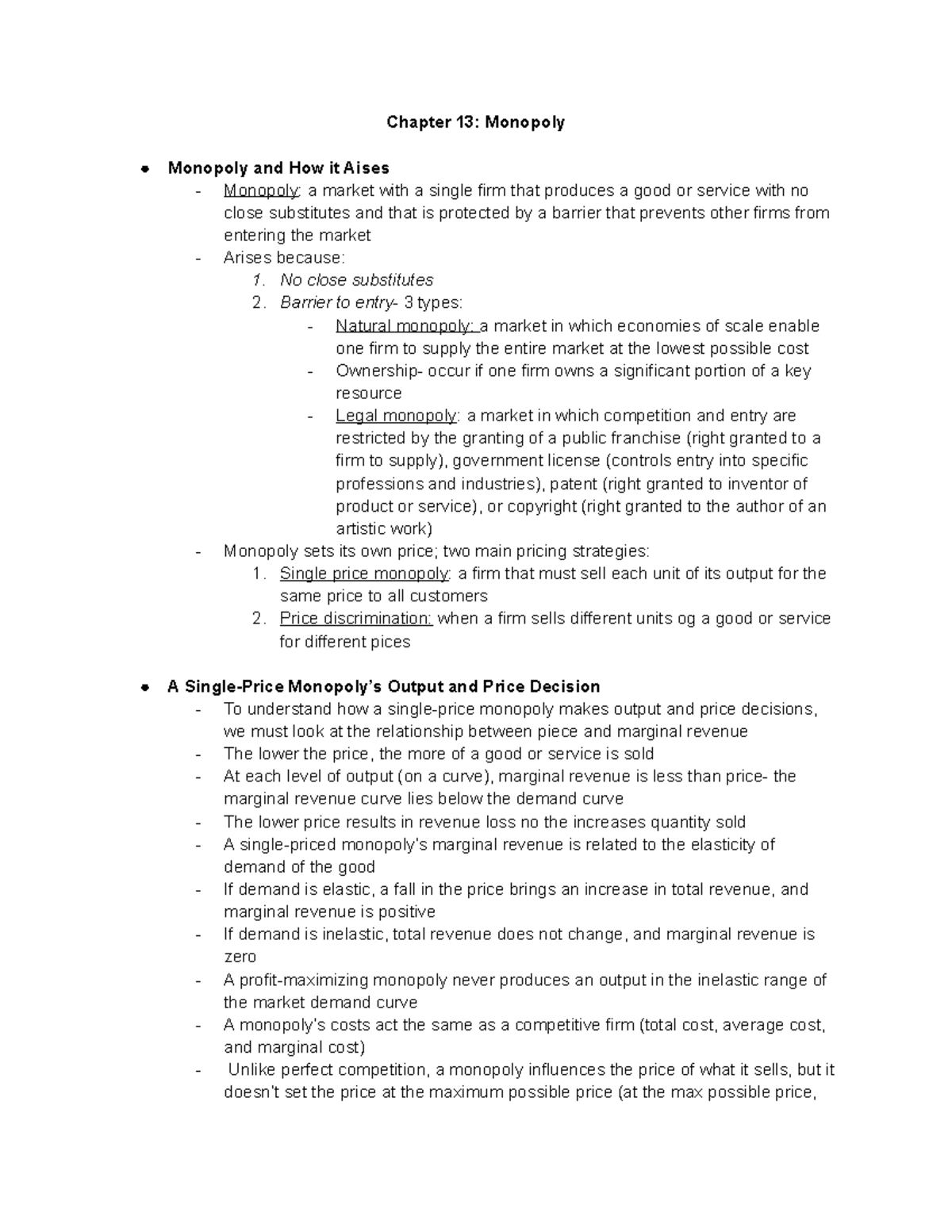 Chapter 13 Textbook - Chapter 13: Monopoly Monopoly and How it Aises ...