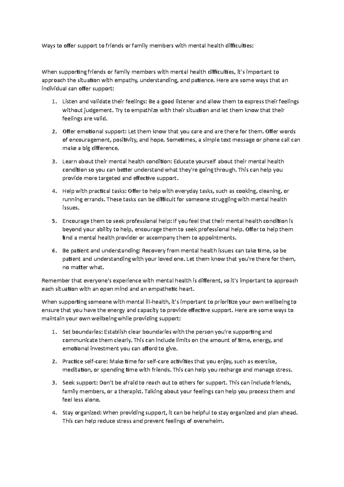 Ways to offer support to friends or family members with mental health ...