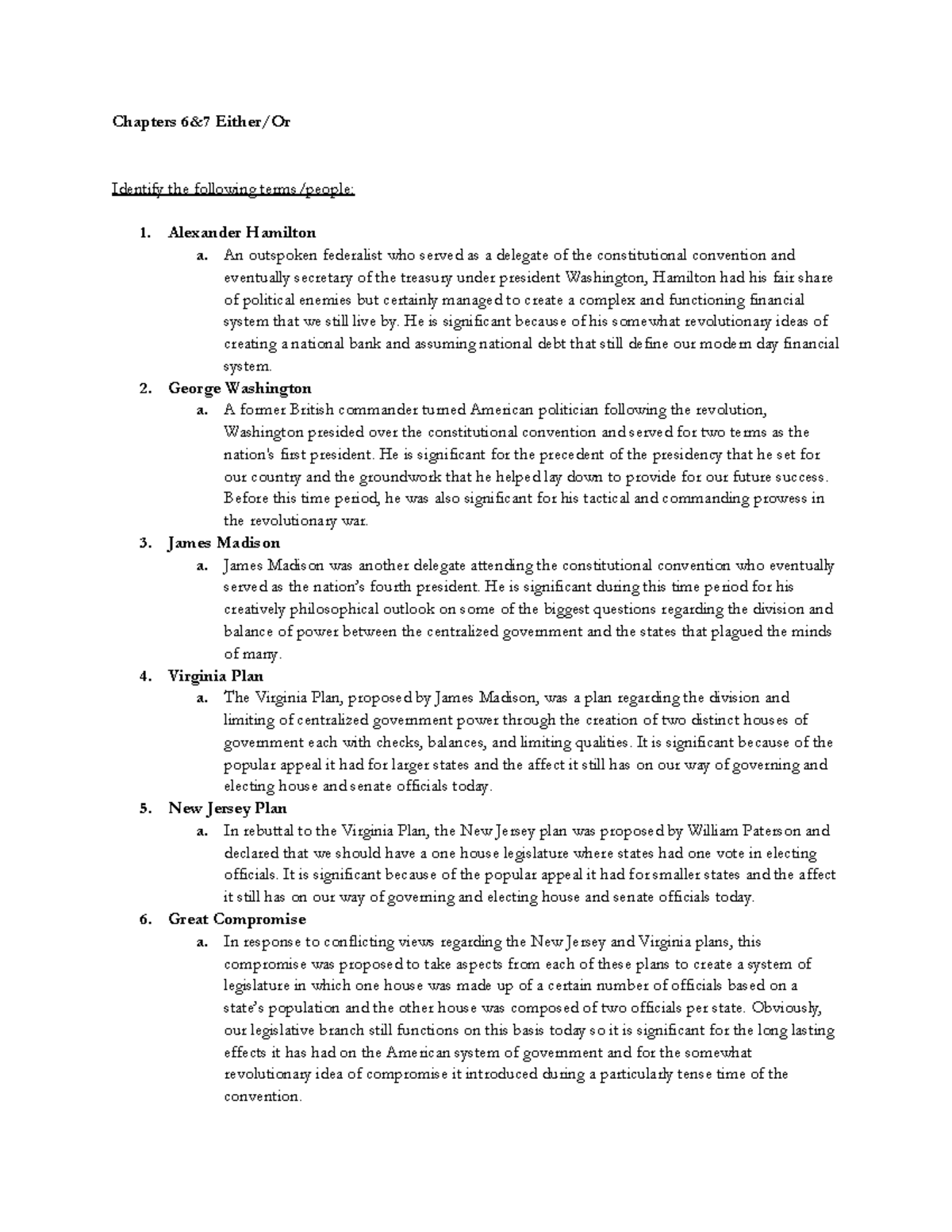 Chapters 6-7 IDs - Chapters 6&7 Either/Or Identify the following terms ...